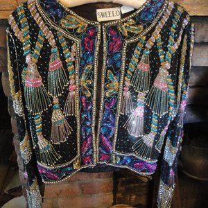 Vintage Heavily Beaded Spangled Glamour Top Elegant Evening Jacket Top Topper